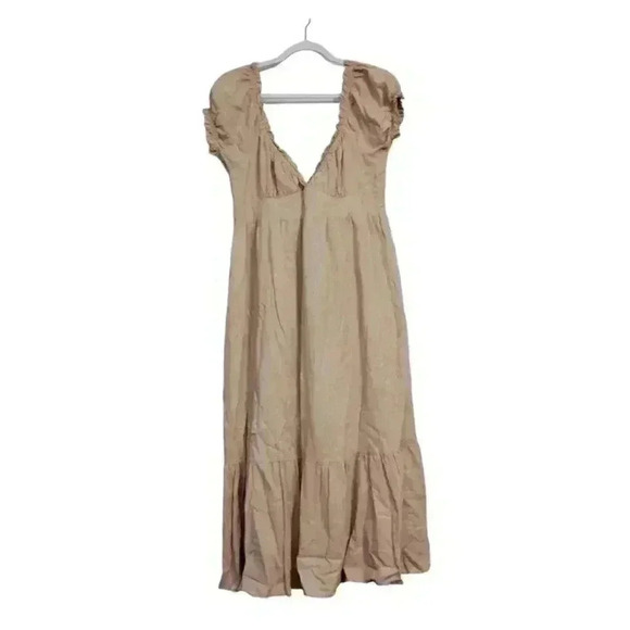 MABLE Dresses & Skirts - NWOT MABLE Tiered Midi Dress Size Large Beige Linen Cottagecore Minimalist Beach